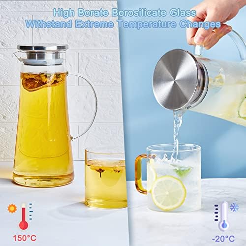Grandratic High Borosilicate Glass Carafe/стомна со не'рѓосувачки челик - сет од 2- топло и ладно пијалоци за замрзнат чај, сок, млеко,