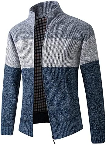 Xzhdd кардиган џемпер за мажи, зимска боја блок крпеница топла плетена јакна патент случајн тенок спој скокач палто
