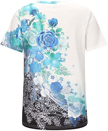 Летна есенска блуза е за жени 2023 година со кратки ракави памучни екипаж цветни графички салон лабави вклопени опуштени вклопни врвни