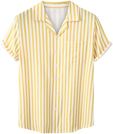 Машки шарени кошули модни обични копче за кратки ракави надолу со кошули лето лабава вклопена маица одмори од плажа кошули плус