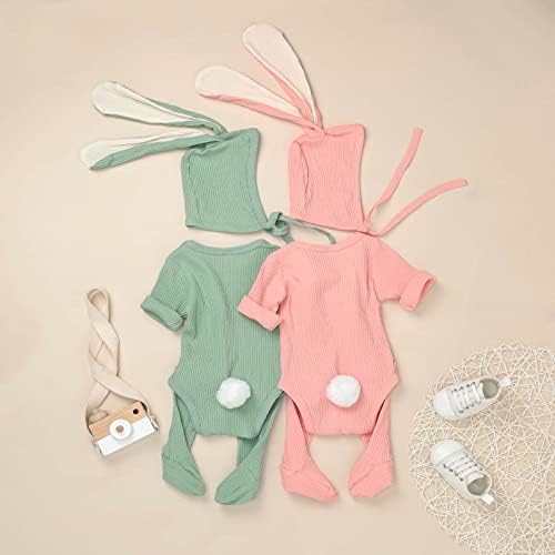 Кафирен Велигденска облека Подароци за девојче девојче слатко новороденче ромпер со 3Д зајаче уво капа и чорапи облеки за момчиња