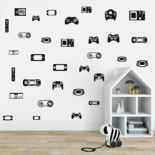 Детска соба уметност игри налепници за wallидови 50 парчиња/поставени GamePad игра конзола винил декор налепници за момчиња спална