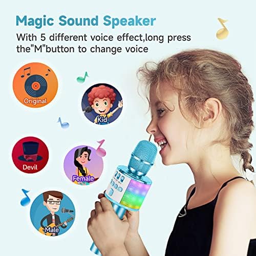 Микрофон за караоке за деца, безжичен микрофон со Bluetooth со LED светла, преносен рачен микро -звучник Караоке машина за пеење, играчки