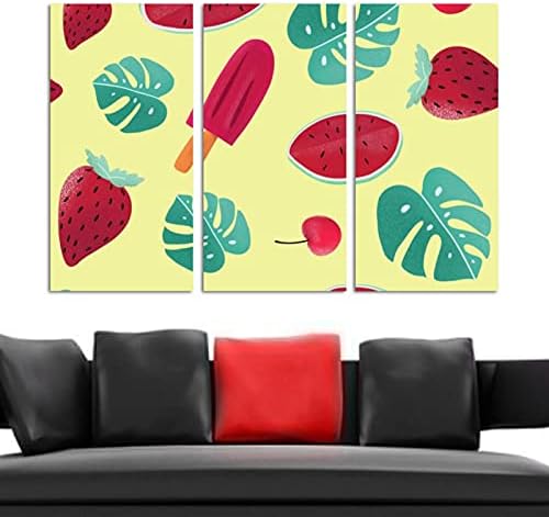 Wallидна уметност за дневна соба, летната лубеница остава јагода врамена декоративно масло за сликање сет декоративни модерни уметнички