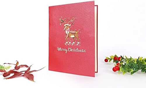Ета сет од 4 Божиќни поп -картички, 3Д Дедо Мраз, ирваси и божиќен венец, се појавуваат картички, забавна картичка за X'mas,