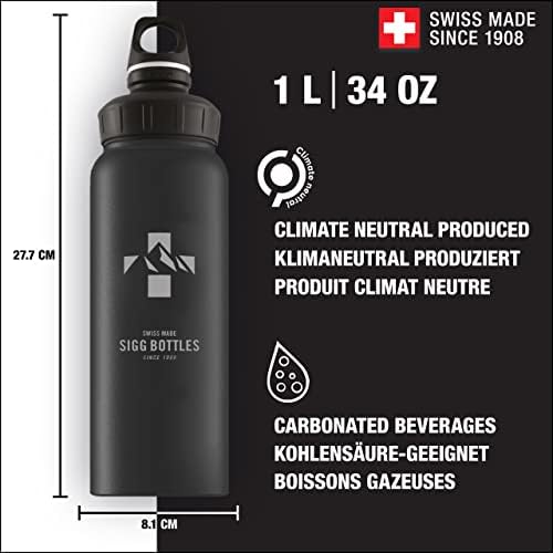 SIGG - Алуминиумско спортско шише со вода - WMB Mountain Black - со WMB адаптер - протек, лесен, БПА бесплатно - 34 мл