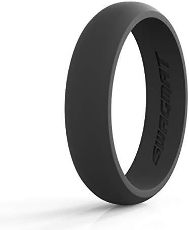 Swagmat Silенски силиконски венчален прстен - 4 ринг -пакет - црна, камења од сива боја, школка бела, кралска виолетова - ширина од 5,5 мм - дебелина