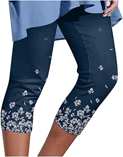 Chgbmok Women Capris панталони Еластични половини Каприс хеланки дното се протегаат затегнати исечени јога панталони обични удобни