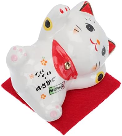 Амосфун Керамички Манеки Неко фигурини порцелански среќа мачка фигура каваи јапонска мачка статуа fengshui fortune мачка маче фигура животинска