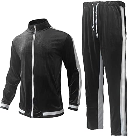 Yaogro velor tracksuit сет за потта: машки џогирање костуми целосни панталони за поштеда на патенти 2 парчиња облека Атлетски тренинг
