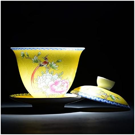 Порцеланска покриена сад со керамички чајник со чинија, рачно обоен чај чај чајник Кинески церемонија на чај сет чајник