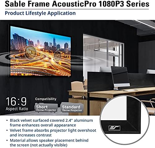 Елитни екрани SABLE FRAME ACOUSTICPRO1080P3 серија, 100-инчен дијагонален 16: 9, звук транспарентен перфориран ткаат фиксна