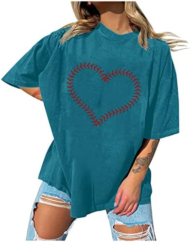 Бејзбол срце кошула симпатична мама тато машка маица со мекобол подарок маица обична лабава вклопена мека cmofy екипаж врвови