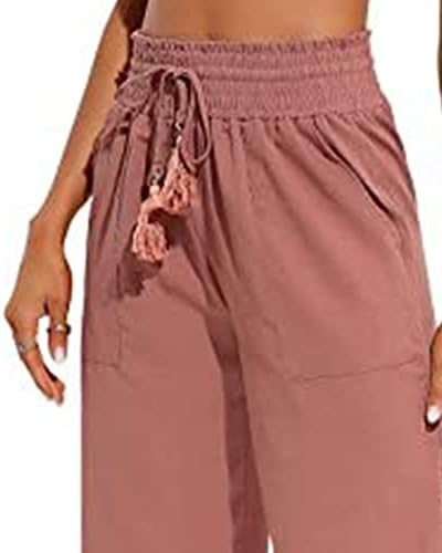 Maiyifu-GJ жени памучни постелнина јога долга пантолона обична половината удобни панталони за плажа лабави фит панталони со џебови