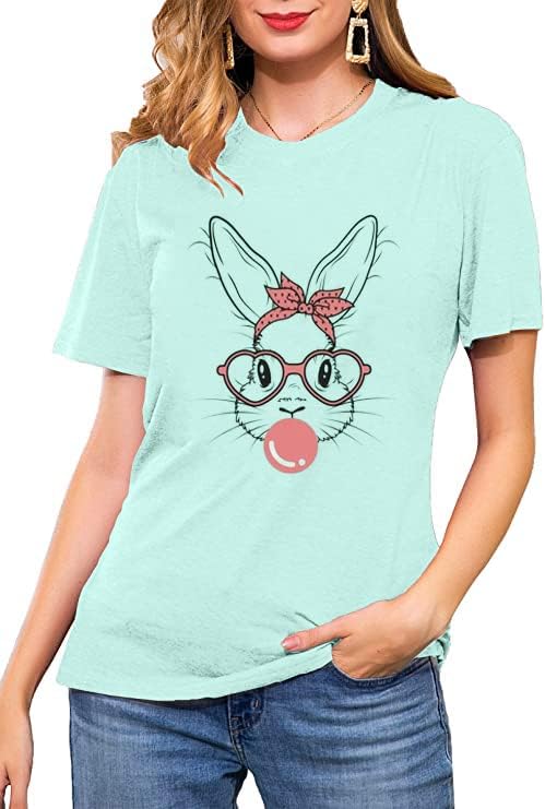 Смешна маица за печатење на зајаче за жени симпатична гранка леопард кошули Семејни блузи подароци за велигденски врвови
