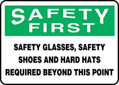 Accuform MPPE917VP знак, „Безбедносни први безбедносни очила, безбедносни чевли и тврди капи потребни над“, 7 должина x 10 ширина