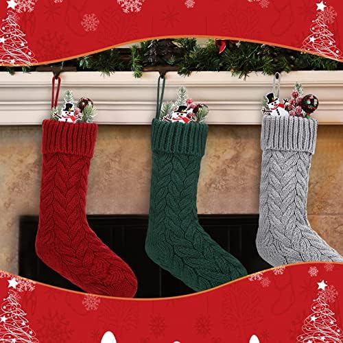 Зубебе 8 парчиња плетени божиќни чорапи 18 инчи со голема големина кабел кабел плетено висечки декорации за порибување за украси за семејни