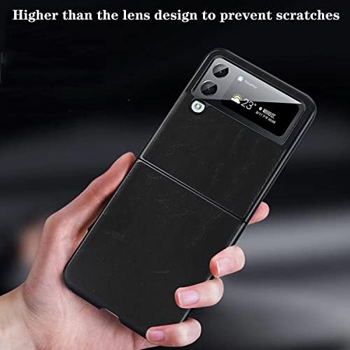 BYUIHS Дизајниран За Samsung Galaxy Z Flip 4 Телефон Случај Црна, Стп Кожа Шок Отпорен Заштита Покритие Школка За Z Flip 4 5G