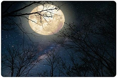 Лунарна Ноќно Небо Миленичиња Мат За Храна И Вода, Ноќно Небо Млечен Пат Ѕвезди Самрак Месечината Сценографијата Со Гранки, Правоаголник