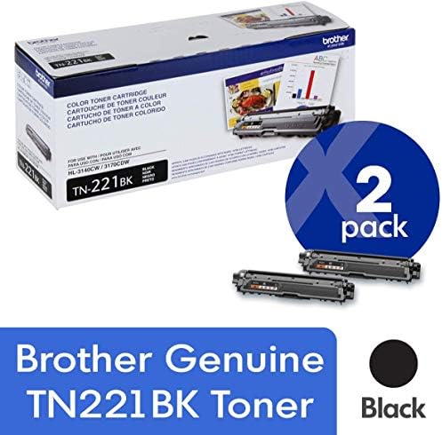 Брат Вистински TN221BK 2-Пакет Стандард Принос Црна Тонер Кертриџ Со Околу 2,500 Страница Принос/Кертриџ