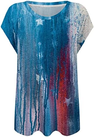 Капа Ракав Маици За Жени Денот На Независноста Графички Маици Ѕвезди Ленти Знаме Печатени Врвови Обични Блузи На Вратот На Екипажот