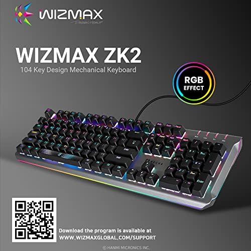 Wizmax ZK2 Професионална Жична Механичка Тастатура За Игри, USB ЖИЧЕН LED Светло, Линеарен Прекинувач, За Канцеларија и Гејмери