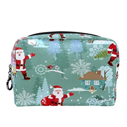 Божиќен Пејзаж Дедо Мраз Одење Со Вреќа Подароци Шминка Козметика Торбичка Торба Случај Мултифункционален Пренослив Организатор За