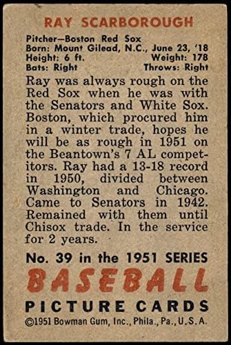 1951 Бауман # 39 Реј Скарборо Бостон Ред Сокс ВГ / ЕКС+ Ред Сокс