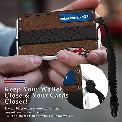 Тактички минималистички паричник на Мурадин за мажи, тенок држач за метални картички за блокирање на РФИД, кожен кожен џеб машка