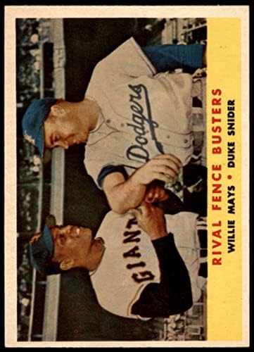 1958 Топпс 436 ривалски огради на огради Вили Мејс/Дјук Снајдер Лос Анџелес/Сан Франциско Доџерс/гиганти EX/MT Dodgers/Giants