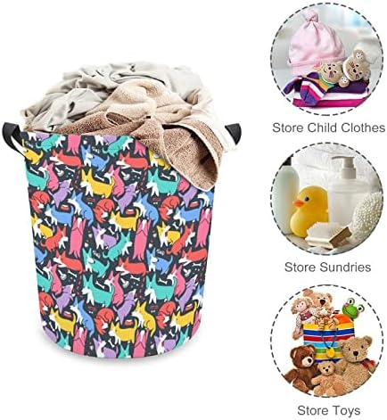 Смешна симпатична шарена корги кучиња шема за преклопување на перална корпа за перење водоотпорна торба за складирање со рачка 16,5 x 16,5