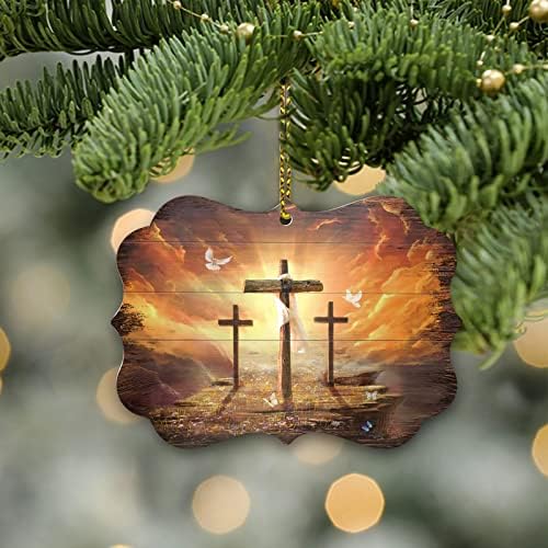 Тој е воскреснат украсен алуминиум, украс на христијанскиот Исус, вкрстен украс, религиозен подарок за семејни пријатели и христијански, украсен украс за елка - ПТУ