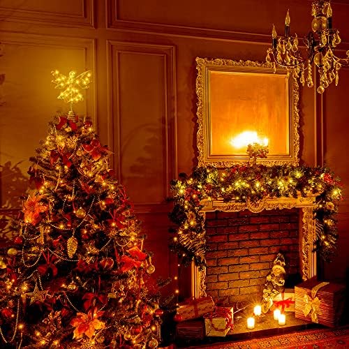 Топер За Новогодишна Елка ЈУЏУН, Топер За Божиќно Ангелско Дрво Злато 20 Осветлете 3Д Издлабен Ангелски Топер На Батерија ЗА Украси
