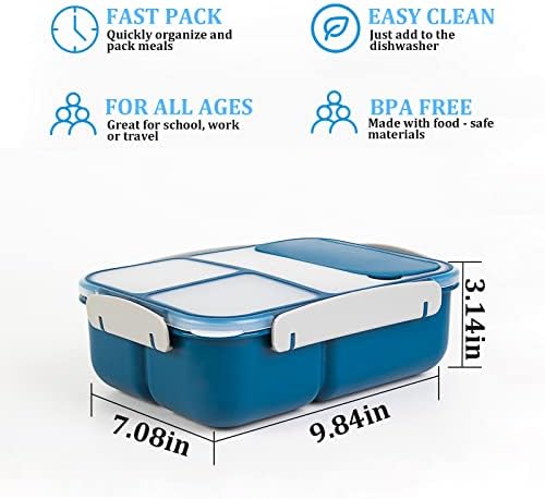 Bento Box за деца, кутија за ручек Bento Box, 3 контејнери за ручек со вилушка, 73 мл голем капацитет и доказ за протекување, микробранова