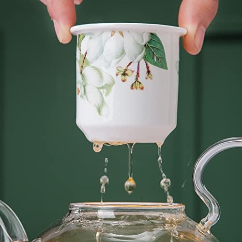 ZLXDP Исклучителен сет за чај од билки, британска попладневна чаша чај, стакло загреан овошен чај, чајник, чаша за кафе