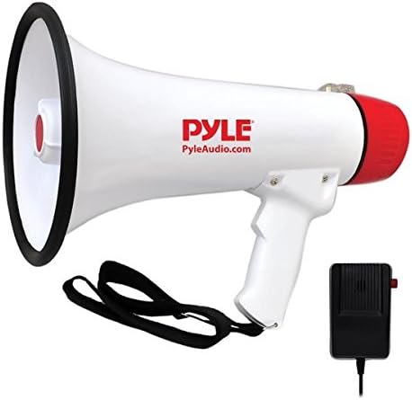 Звучник на Pyle Megaphone Bullhorn - 40W, 1000 дворски опсег, вграден сирен и микрофон, батерија што може да се полни, преносна и лесна за