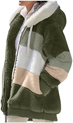 Зимски палта за жени 2022 Топло лесна руно плишана палто со качулка удобна волна палта со џебови