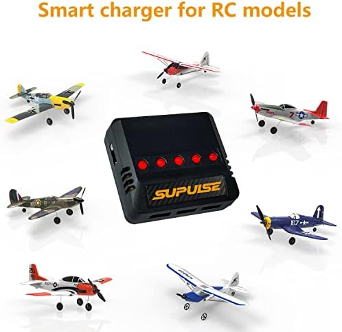 VolantexRC 2PCS 3.7V 400MAH LIPO батерија што може да се надополнува за RC Airplane и Supulse LIPO Charger DC 3.7V 1S 1 Cell Charger Micro 5 порти со LED индикатор