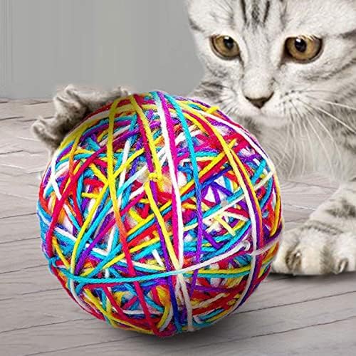 Дојди играчка со топка за мачки 4 пакувања, рачно изработени шарени волнени топка од предиво за мачки кои прават вежбање и гребење играчка, интерактивно бркање за м?
