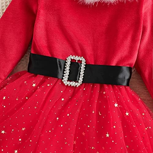 Девојче Божиќен фустан со долг ракав црвен Божиќ костум од половината за затворање на половината чипка чипка облека, екипаж за лак