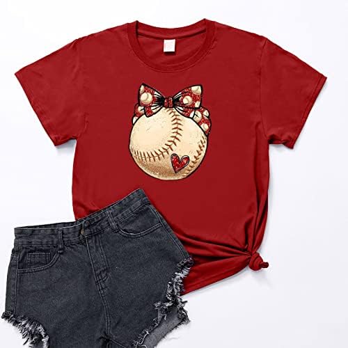 Miashui tees Women'sенски бејзбол срце маица симпатична графичка женска бејзбол срце маица облека кошули кошули жени за жени
