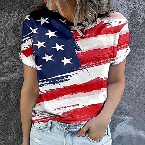 4 -ти јули кошули жени во САД знаме лето кратки ракави против вратот starsвездите