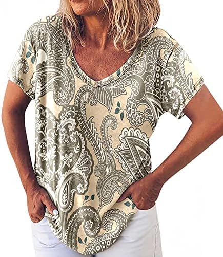 2023 Облека трендовски памук со краток ракав v вратот графички обичен блуза за дама есен летен врв S1 S1