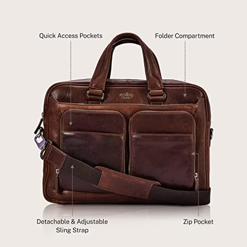 Eské Colton - Оригинална кожа - лаптоп торба од 15 инчи - отпорна на вода - 3 пространи прегради - Прилагодлива лента - Травел - Тековна чанта