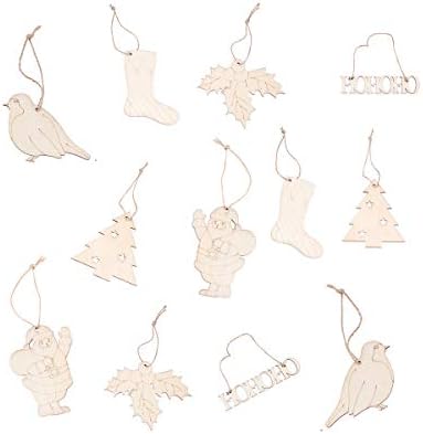 Pretyzoom 10pcs писмо Хо Дизајн виси приврзоци Божиќ дрвена висечка ознака Декоративни реквизити Божиќни материјали со јаже