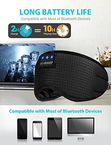 Топон Bluetooth Спиење на очите маска безжични слушалки, спиење на око за очила патувања со музика со микрофон, слушалки за