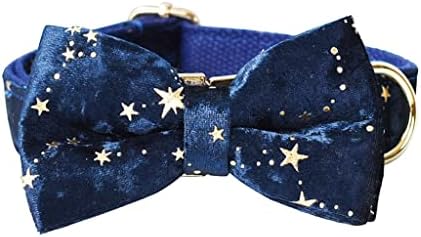 Uoeidosb длабоко сино кадифено јака и поводник сет за божиќни златни сјајни starsвезди обичај јака за домашно милениче со лак