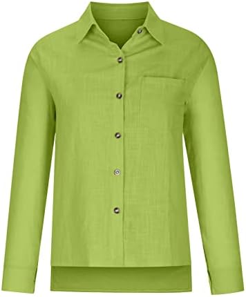 Женска есенска памучна постелнина кошула плус големина копче со долга ракав цврста боја блуза се тркала обичен канцелариски бизнис врвови