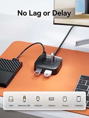 USB Центар, USB 3.0 Центар со 4 USB Порта 5Gbps, 1.8 ft Продолжен Кабел, Порта За Микро Полнење, USB Сплитер USB Експандер ЗА Лаптоп, HDD,