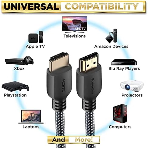 PowerBear 4K HDMI Кабел 10 ft | Голема Брзина Hdmi Кабли, Плетенка Најлон &засилувач; Злато Конектори, 4K @ 60Hz, Ултра HD,